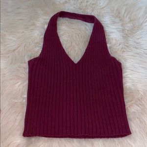 F21 maroon cropped sweater halter top